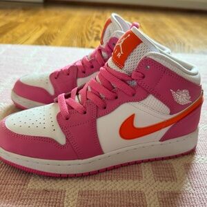 Nike Pink and Orange Jordan 1 mid Sneakers